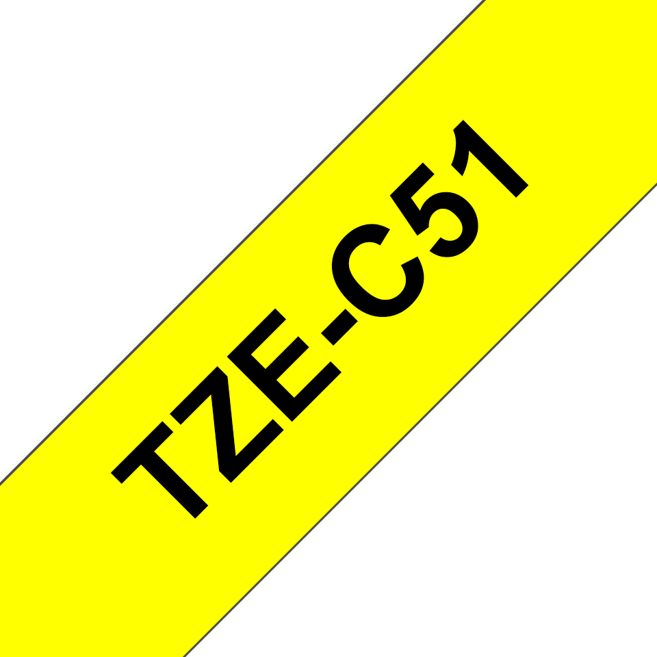 Genuine Brother TZe-C51 Labelling Tape Cassette – Black on Fluorescent Yellow, 24mm wide